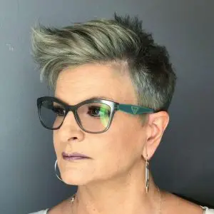 short hairstyle with matching glasses for over 50
